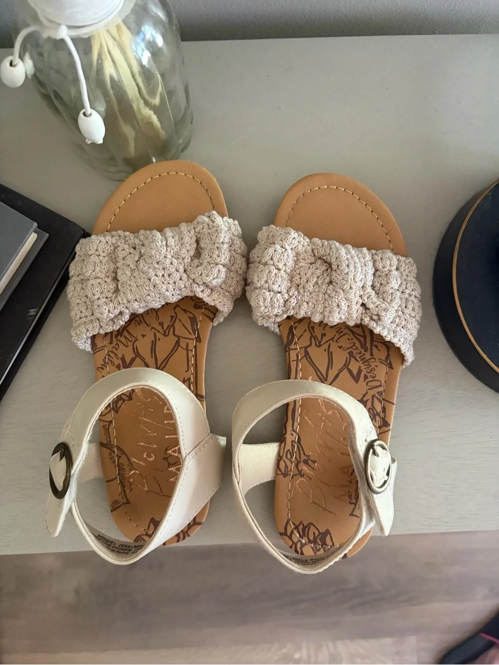 Blowfish Cream Crochet Bow Ankle-Strap Sandals